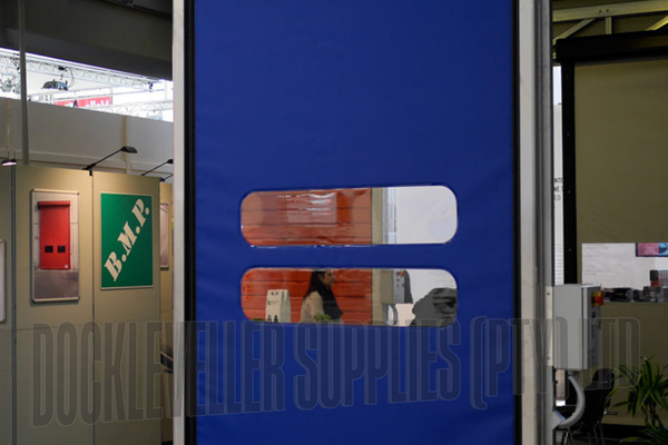 Food-safe PE high speed door with PVC curtain designed for hygiene-controlled internal environments.