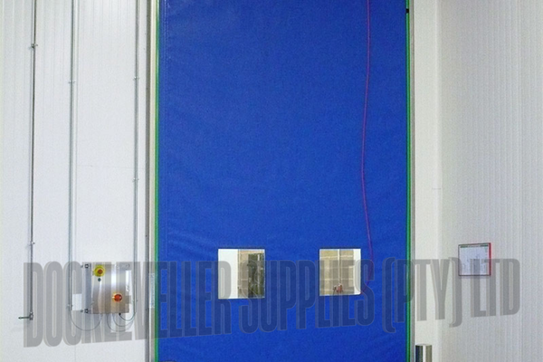 Food-safe PE high speed door with PVC curtain designed for hygiene-controlled internal environments.