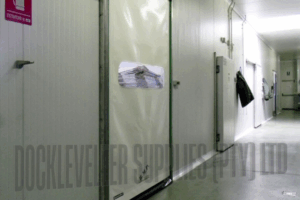 Food-safe PE high speed door with PVC curtain designed for hygiene-controlled internal environments.