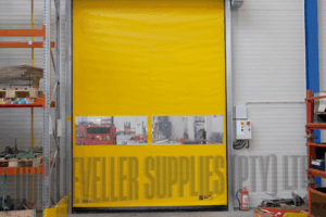 Dynamic Roll High Speed Door with PVC curtain and galvanised steel frame designed for rapid industrial operation.